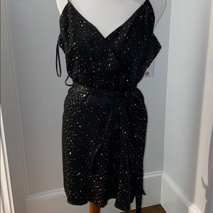 Spaghetti Strap Belted Black Sparkly Dress